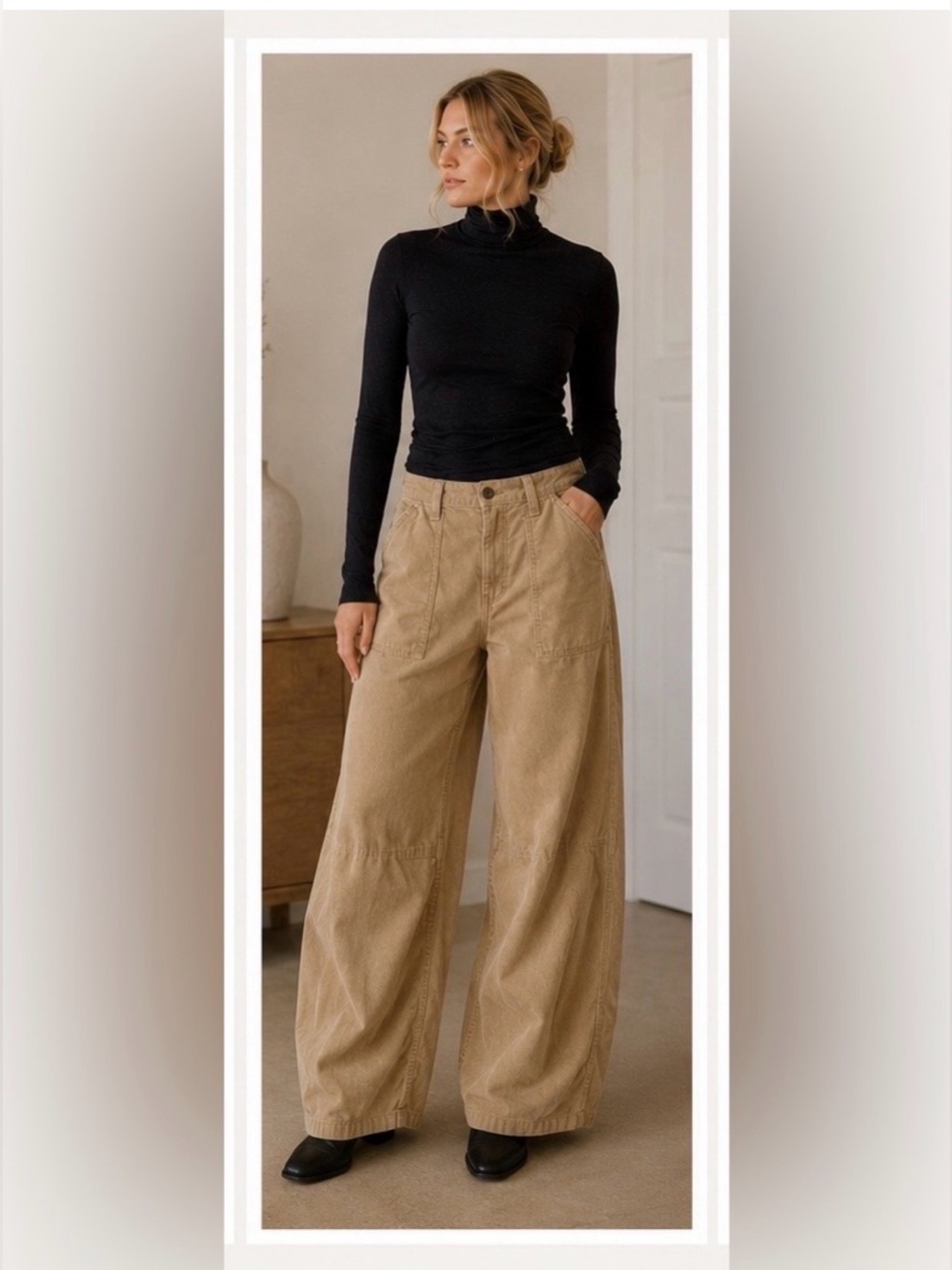 Cambrio Denim Barrel Corduroy Pant Cream Neutral fits size 27 28